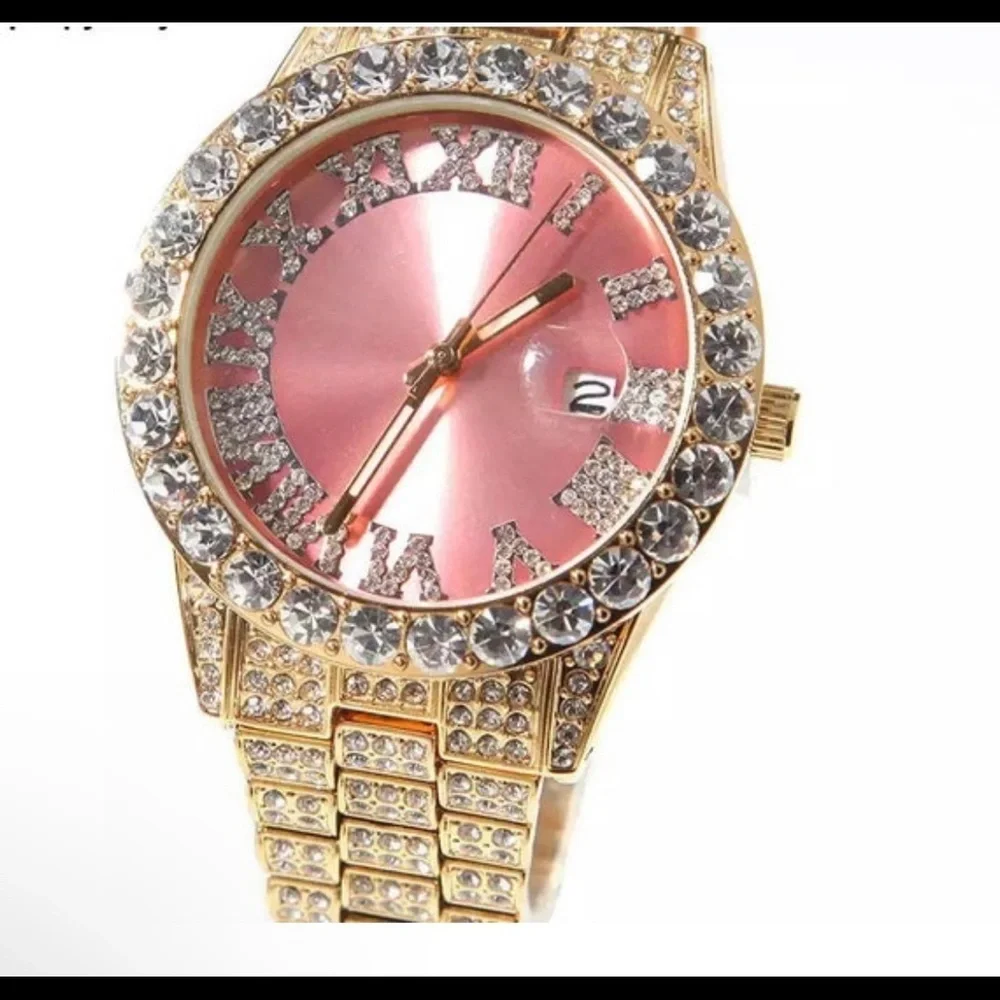 Gold pink watch ,THE HIP HOP Big Dial Full Iced Out ,Men Watches